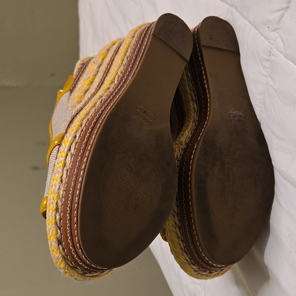 Tory Burch Yellow and Cream Wedges with Espadrille Detail - Picture 8 of 8